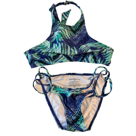 Express High Neck Halter Bikini Top with Three Strap Cut-Out Bottom - Picture 3 of 12